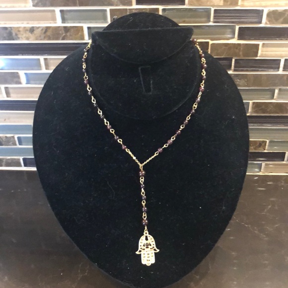 Hamsa hand of God brown bronze long drop necklace - Picture 2 of 3